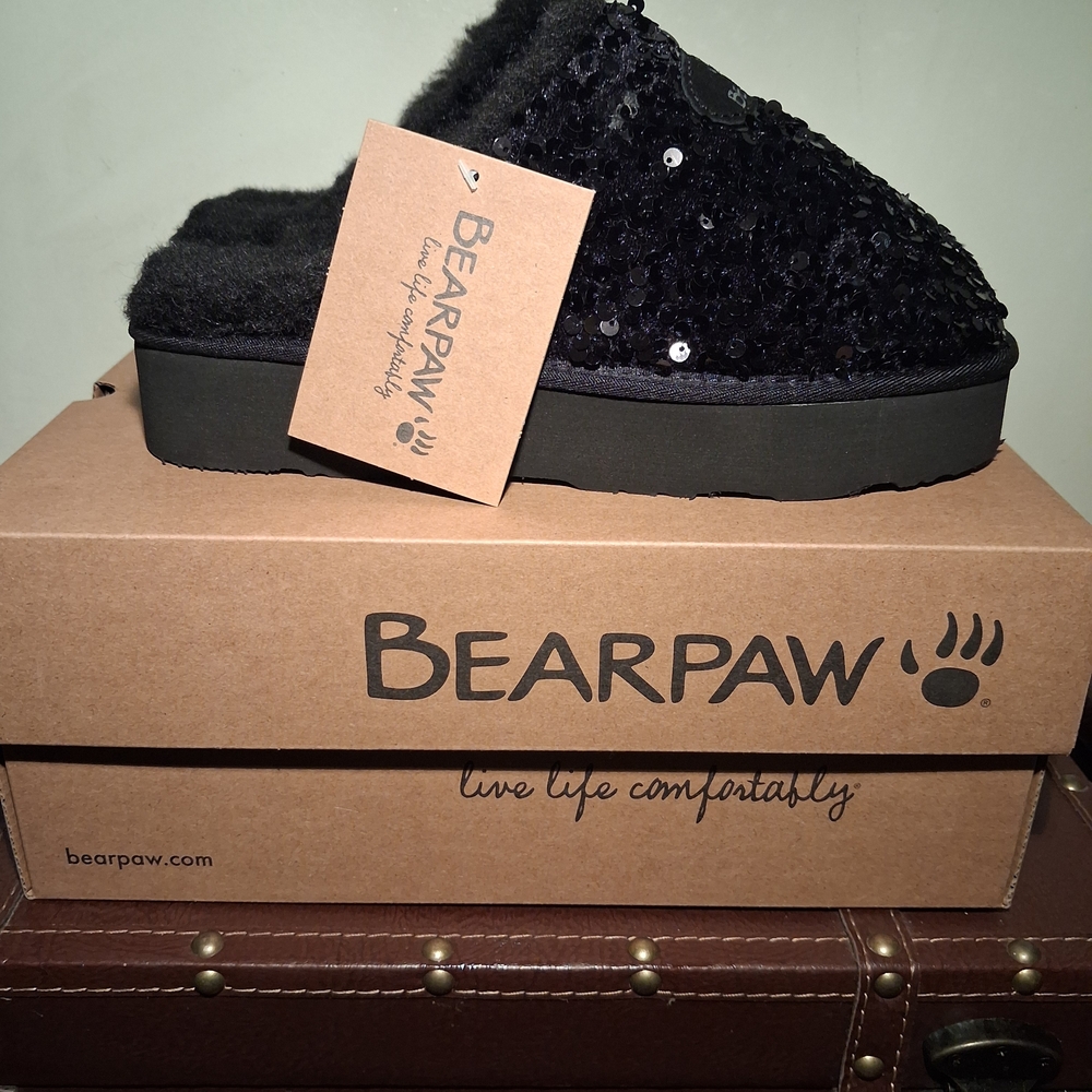 Bearpaw Black Sequin Slip-On Clog Slippers